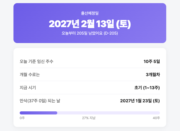 출산예정일 계산결과